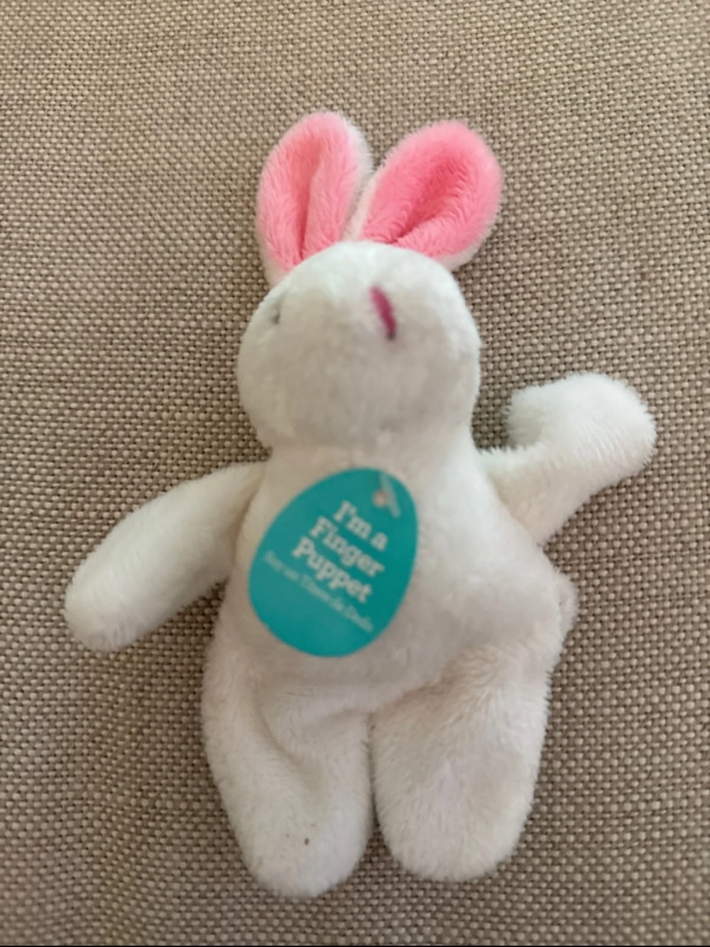 White & Pink Plush Bunny Finger Puppet Collectors edition